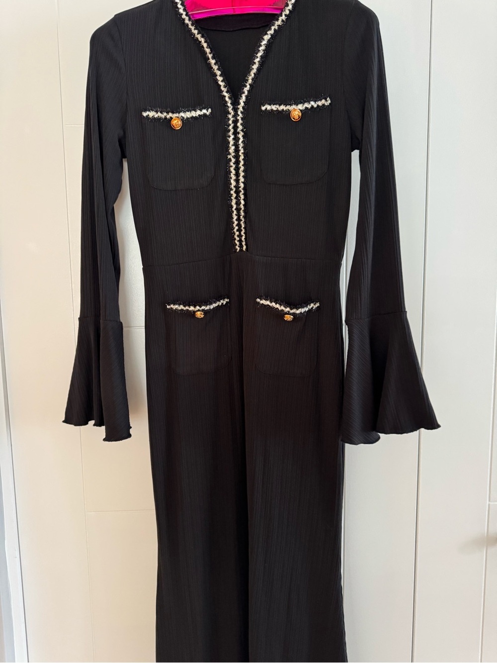 Black Long-Sleeve Dress - Coco Chanel Style - NEW Size L